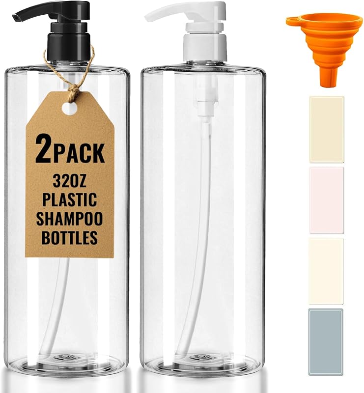 DPLASKA Frascos Recarregáveis com Bomba, Transparentes, 2 Unidades, 1 L