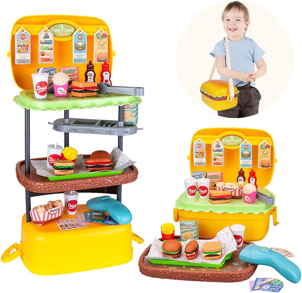 Pretend Play Fast Food Shop Toys,Play Food Sets for Kids Kitchen,Fake Food Toys,Educational Role Play Toys,Gift for Toddlers,Boys,Girls