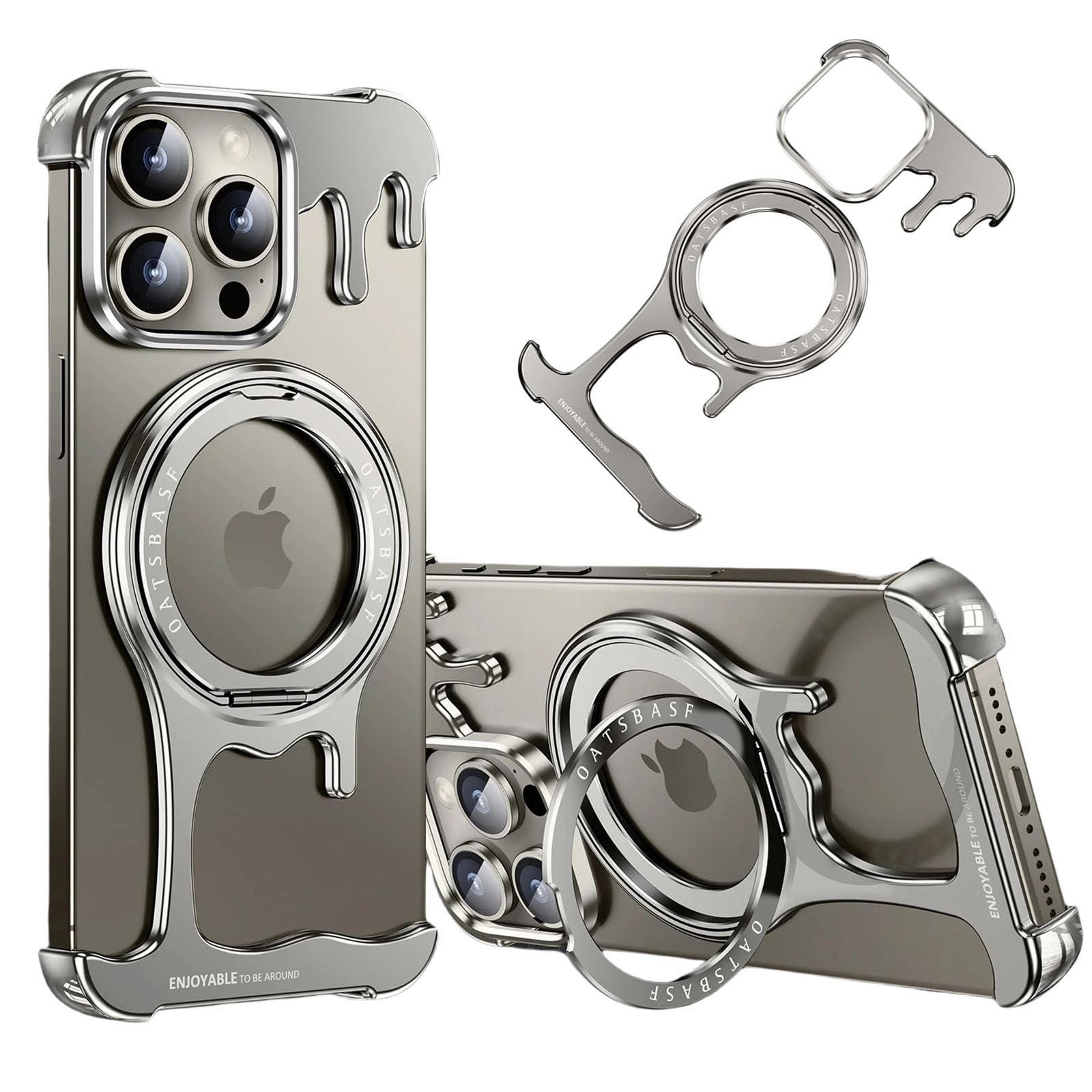 Coque metal iPhone 15 Pro Max MagSafe avec support rotatif sans cadre - 8