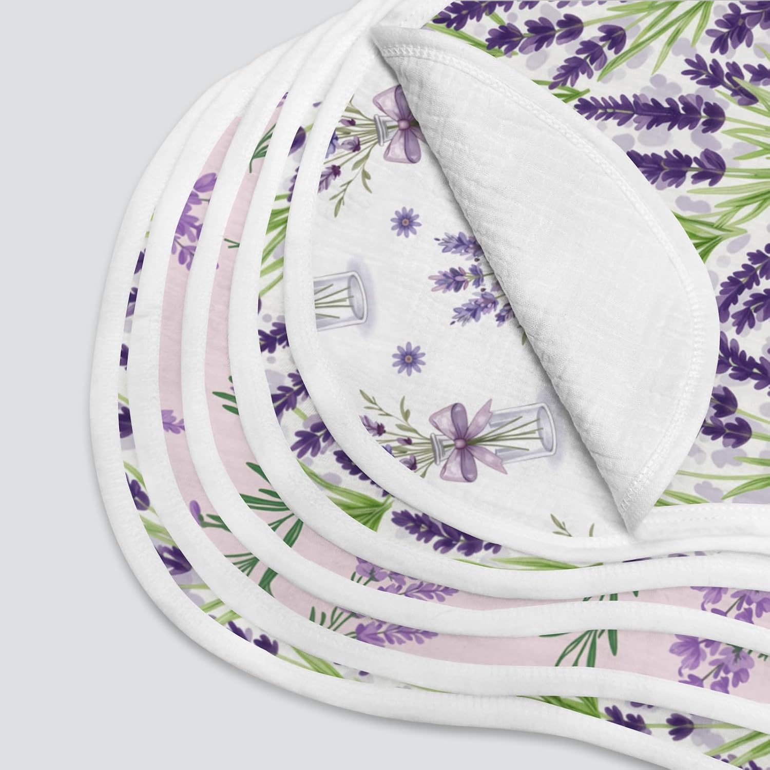 Purple Lavender Floral Baby Burp Cloths 6 Pack Soft Cotton Rags Large 20x10 Contoured Curved Shoulder Spit Up Pad Highly Absorbent Breathable Washcloths Newborn Essential Girl Neutral