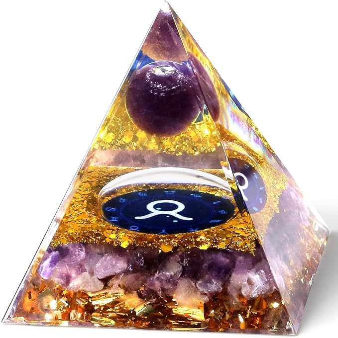 YATOJUZI 12 Zodiac Orgone Pyramid Taurus Zodiac Healing Crystals Stones Natural Tiger's Eye Crystal Decors Chakra Reiki Orgonite Gemstones Lucky Energy Home Decor Birthday Gifts for Women Men
