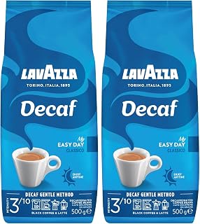 Lavazza, Caffè Decaffeinato, Entkoffeinierte Arabica und Robusta Kaffeebohnen, Kaffee mit Mandel- und Honigaroma, Intensität 3/10, Mittlere Röstung, 500 g (2er Pack)