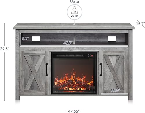 Miniatura 15 de BELLEZE Soporte de TV con chimenea de 58 pulgadas para televisores de hasta 65 pulgadas, calentador eléctrico de chimenea de 23 pulgadas con sonido,