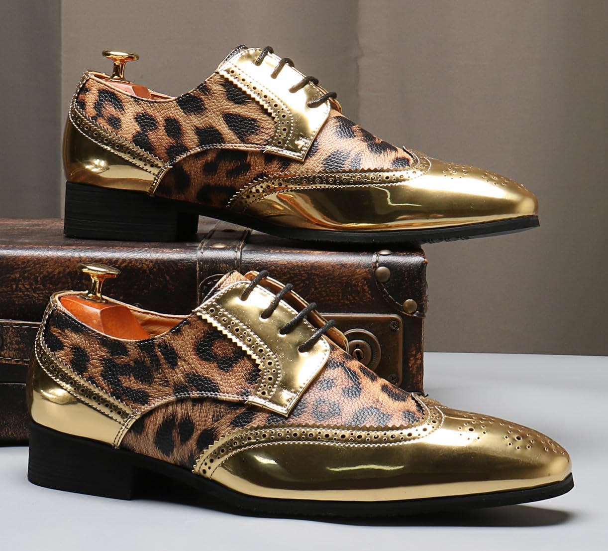 Mens Oxfords Formal Dress Leopard Texture Wingtip Derby Glossy Leather Shoes for Men Fashion Wedding Prom Modern Shoes Business Casual Tuxedo Luxury Shoes - Image 6