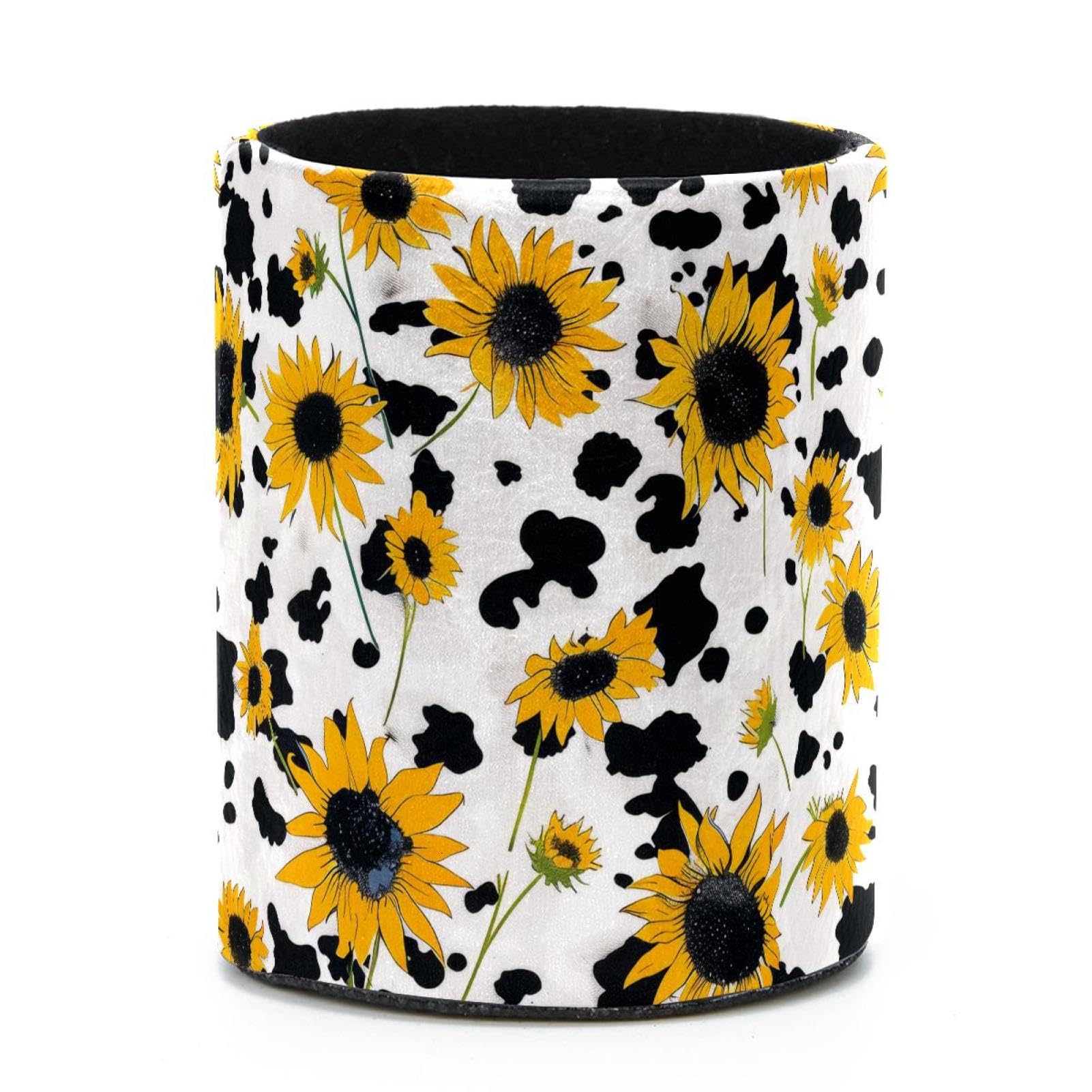 VAPOKF Round Pencil Holders for Desk, Sunflower Cow Pen Holders Pen Pot Makeup Brushes Storage Desktop Stationery Supplies Organiser for Home Office