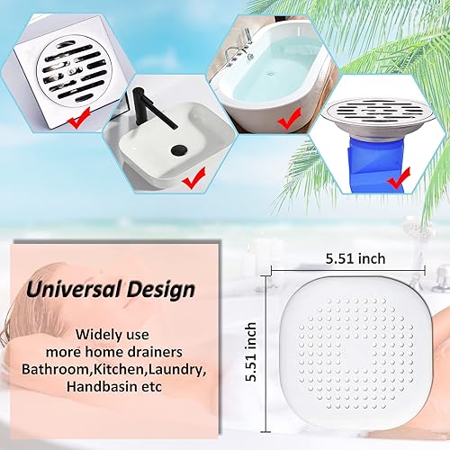 Miniatura 70 de Recolector de cabello cuadrado con ventosas para desagüe, tapón de silicona para ducha, fuerte adhesión, fácil de instalar para baño, tina y cocina