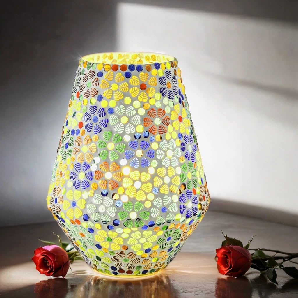 Orientalische Boho-Tischlampe Fikus Motiv 3 handgemacht aus Glasmosaik