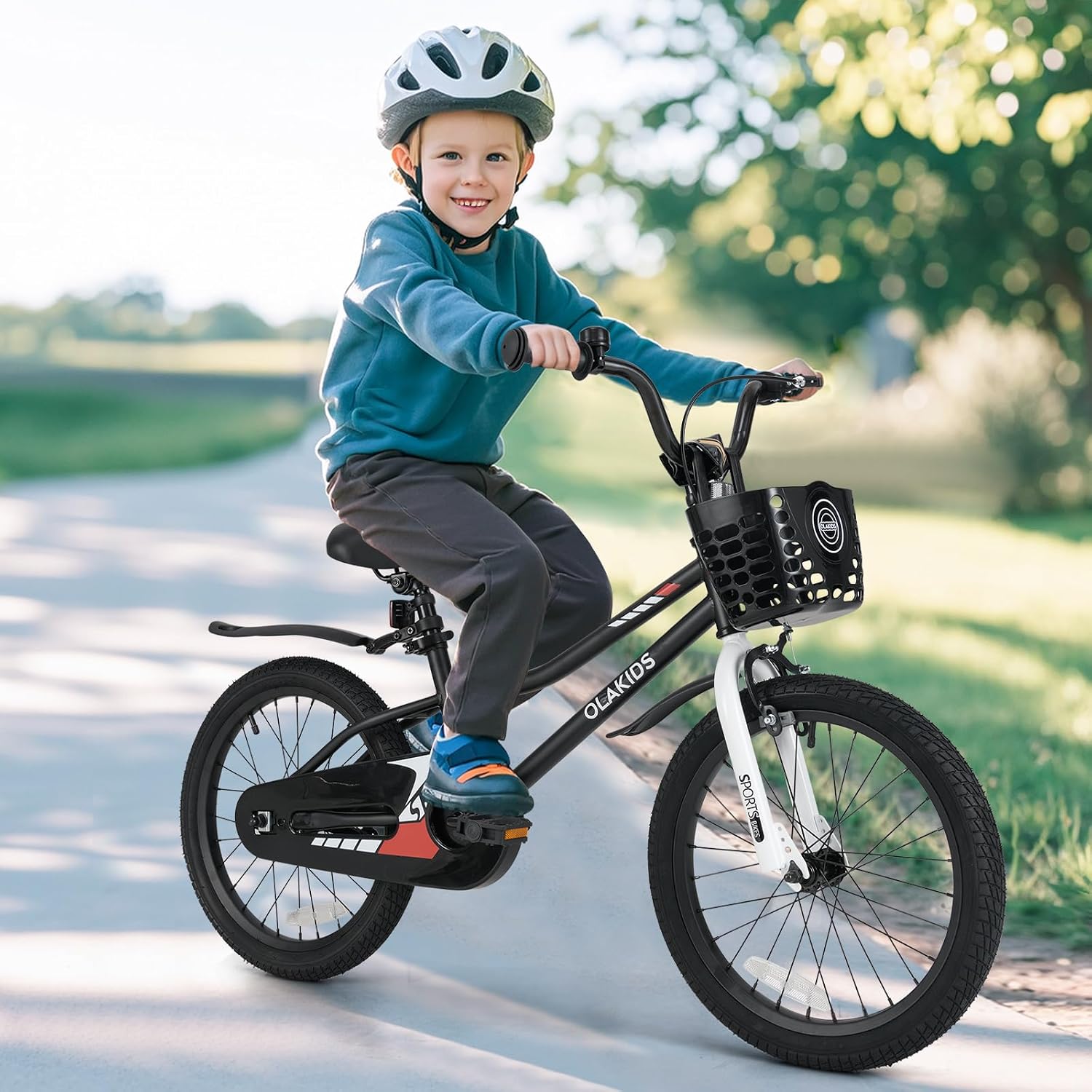 Olakids Kids Bike, 12 14 16 18 Inch Toddlers Bike with Training Wheels Basket Adjustable Seat and Handlebar, Handbrake and Coaster Brake, Children's Bicycle for Boys Girls 3-8 Years Old