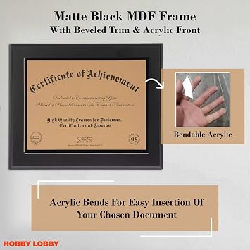 Hobby Lobby Certificate of Achievement Black Wood Frame, 11.5 H x 14 W