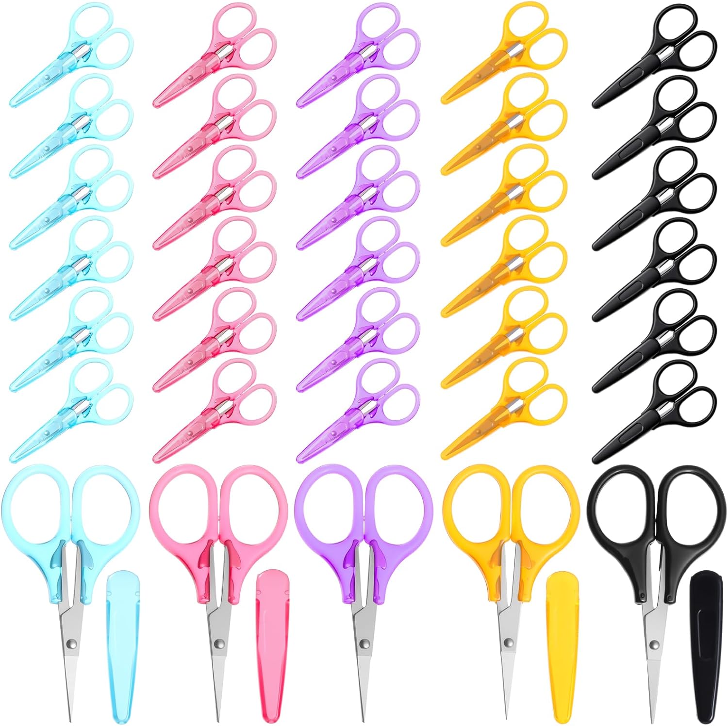 50 Pcs Small Sewing Scissors Stainless Steel Crafting Scissor Sharp Scissors with Cover, Precision Portable Scissor for Embroidery Quilting Sewing Knitting Crafting, Multicolor