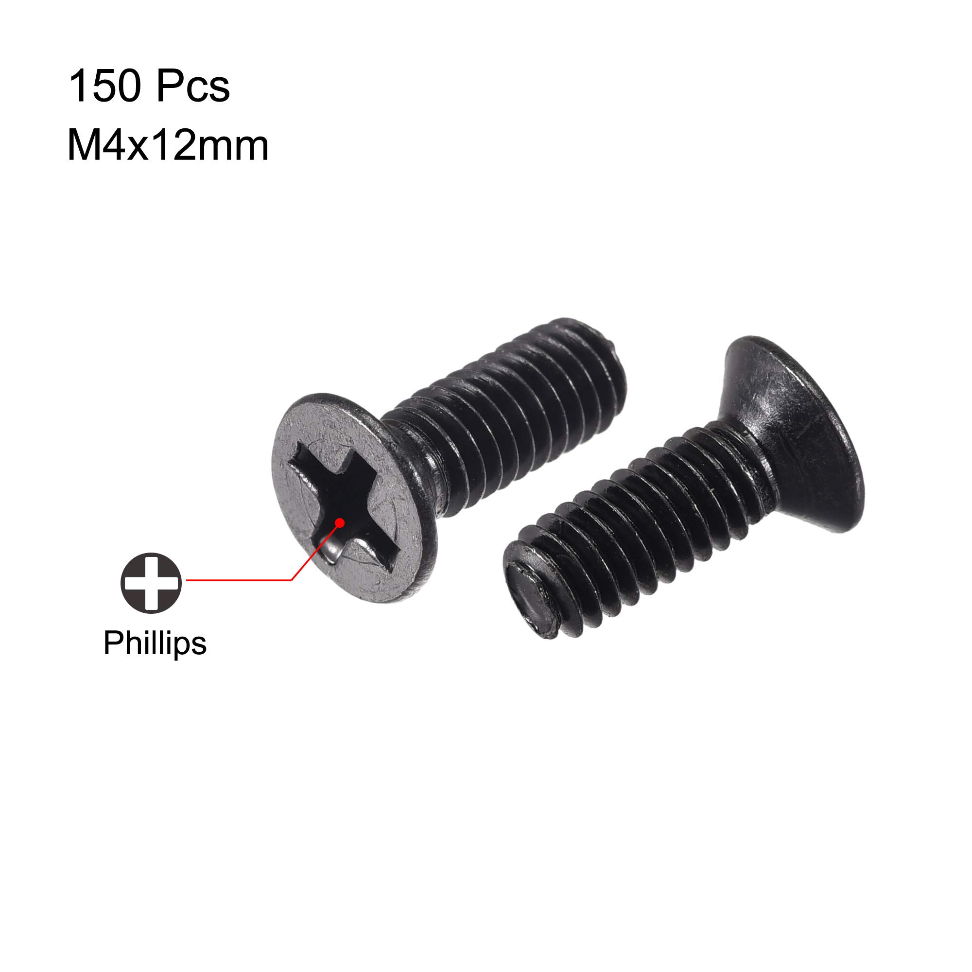 Uxcell M4 X 12mm Phillips Flat Head Screws – Black Zinc-Plated, 50-Pack – Ideal For Laptops, PCs, Fans & Electronics