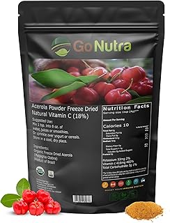 Go Nutra Acerola Powder Organic Freeze Dried 18% Vitamin C Powder Brazil Origin - 8oz