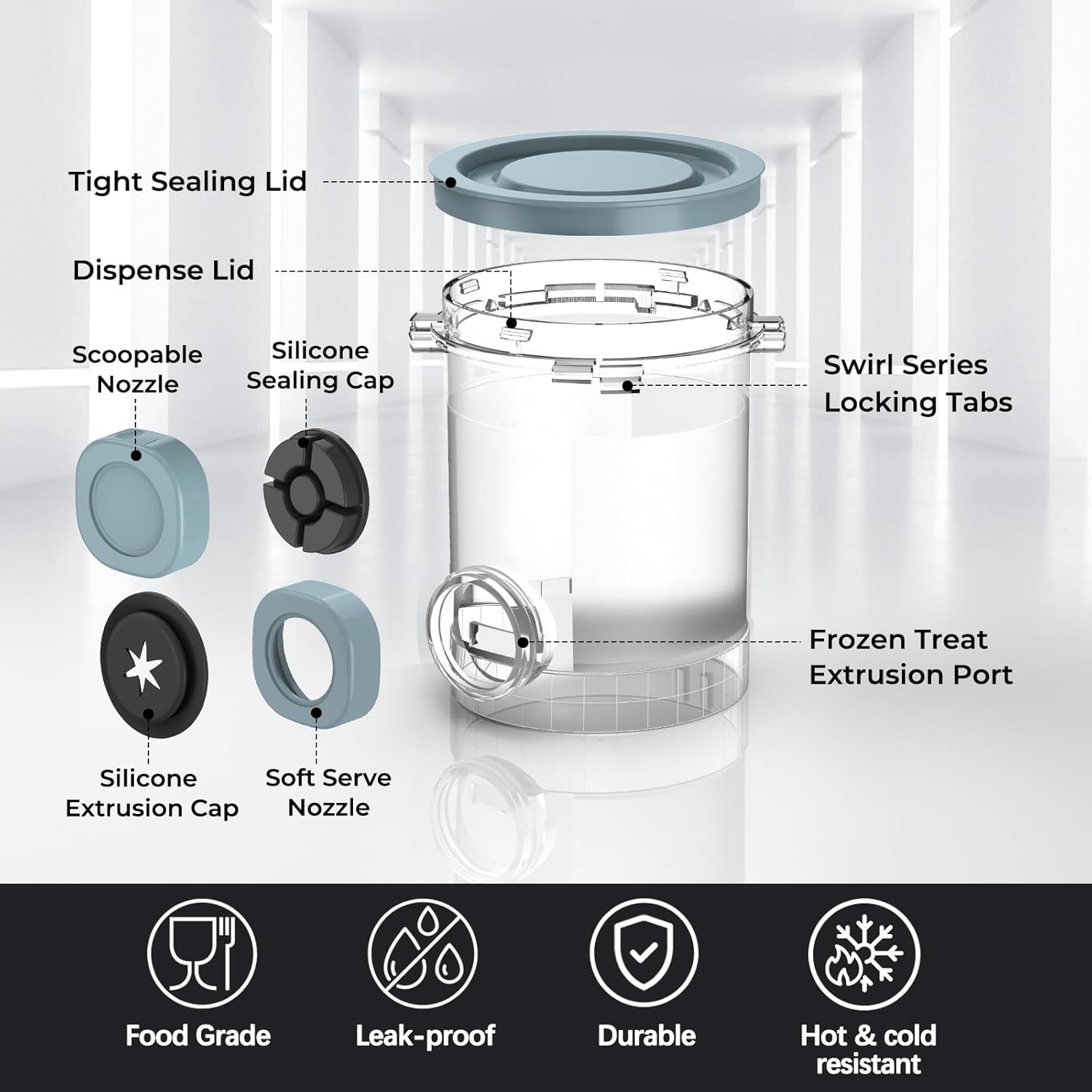 Ninja Swirl by Creami Pints and Lids - 4 Pack, 16oz Cups Compatible with NC700 Series Swirl Ice Cream & Soft Serve Makers, 13-in-1 Creami Pint Containers, Leak-Proof & Dishwasher Safe - Image 5