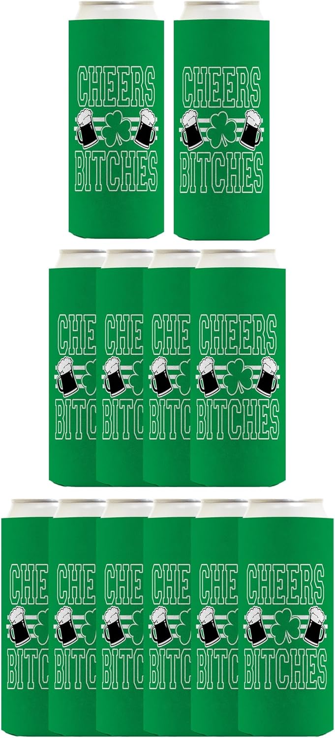 St Patricks Day Accessories Cheers Bitches 12-Pack Ultra Slim Can Thermocoolers
