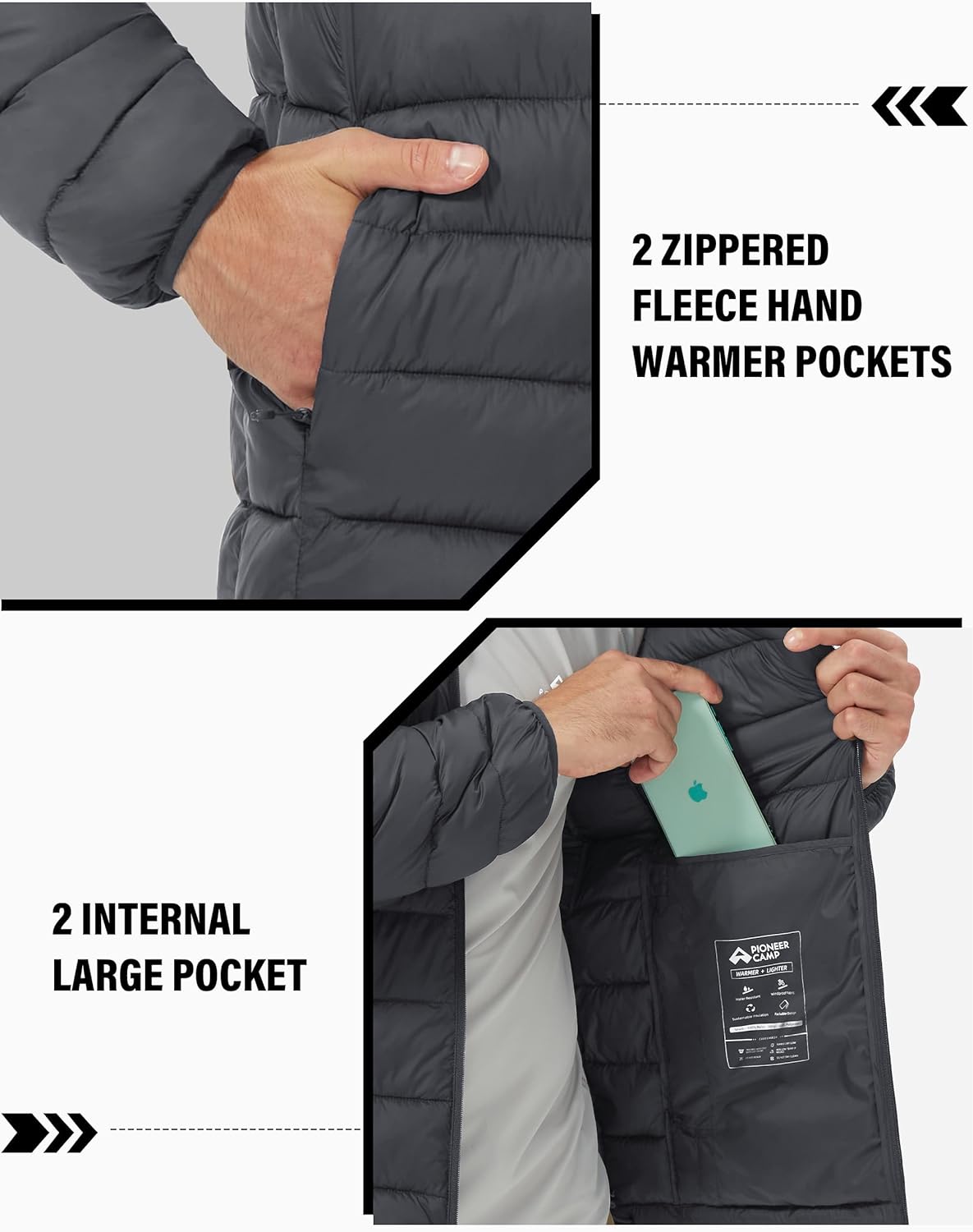 Pioneer Camp Mens Lightweight Packable Puffer Jacket Winter Insulated Puffy Coat Water Repellent Warm Quilted Jackets Travel - Image 5