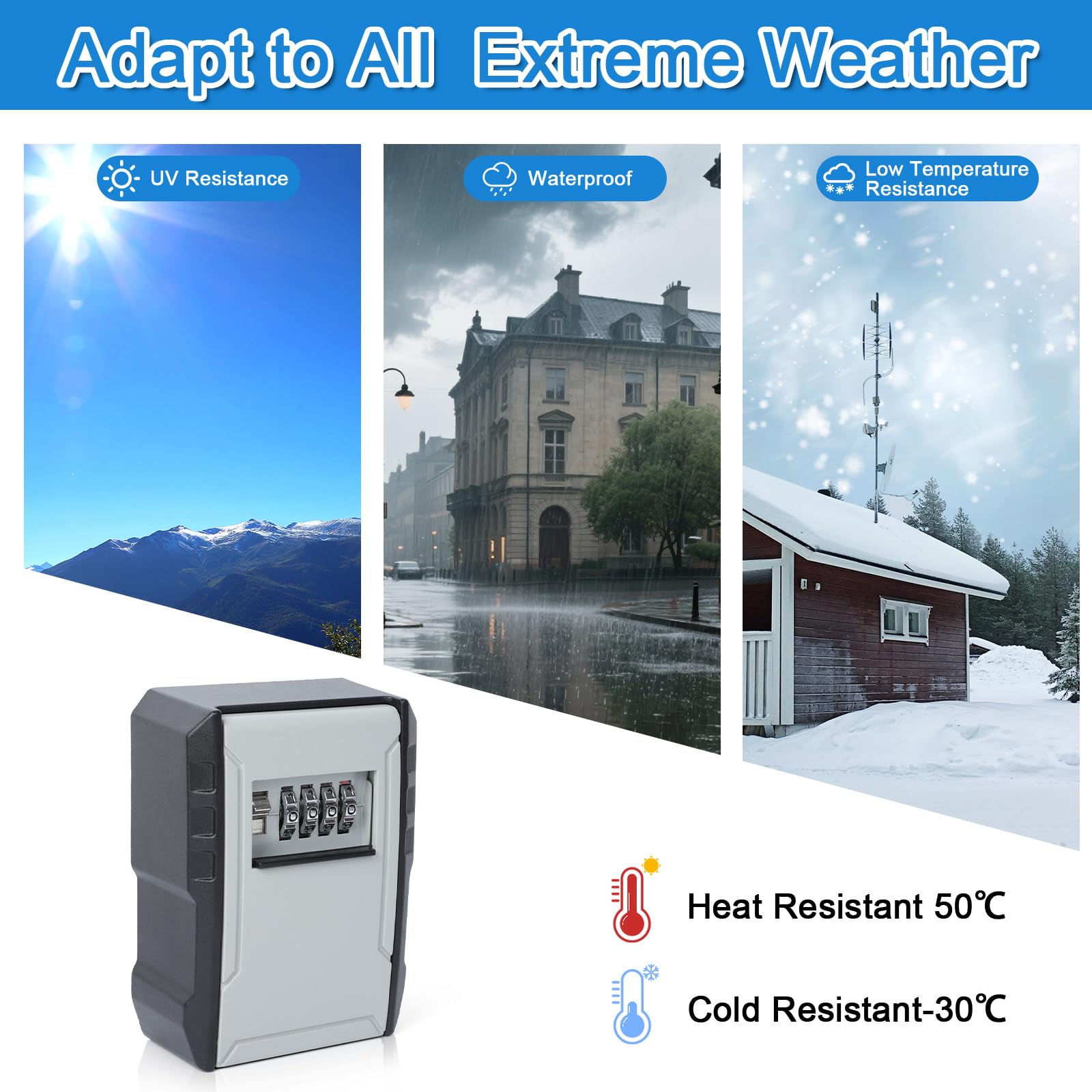 Cozary Cassetta Sicurezza Chiavi, Impermeabile Cassetta Chiavi con Codice 4 Cifre Combinazione, Key Box da Esterno, Cassaforte a Muro per Casa, Garage, Casa