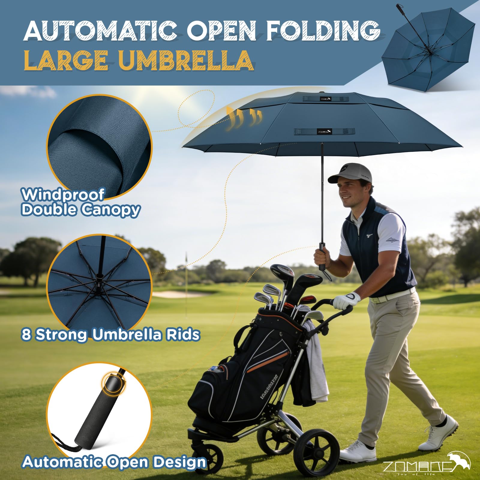 ZOMAKE 54/62 Pollici Extra Large Compatto Ombrello Da Golf,Resistente Al Vento Ombrello Pieghevole Portatile Per I Viaggi,Ombrelli Uomini Donne Doppia Calotta Ventilato