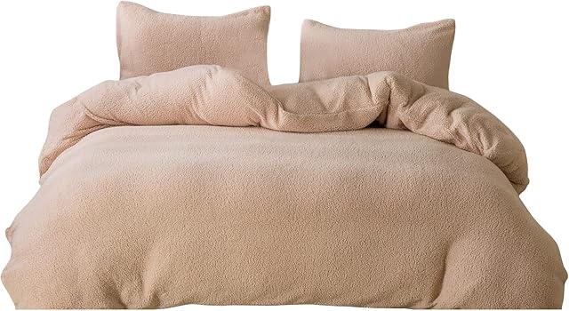 EDS Teddy Fleece Luxury Duvet Cover Sets Thermal Warm & Super Soft Cozy Fluffy with Matching Pillow Case (Double , Beige )