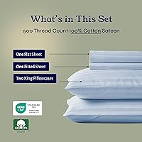 Vista 3 de California Design Den - King Sheets Set, Soft 100% Cotton Cooling Sheets Deep Pockets Snug Fit Elastic, 500 Thread Count Sateen, Hotel Quality, 09