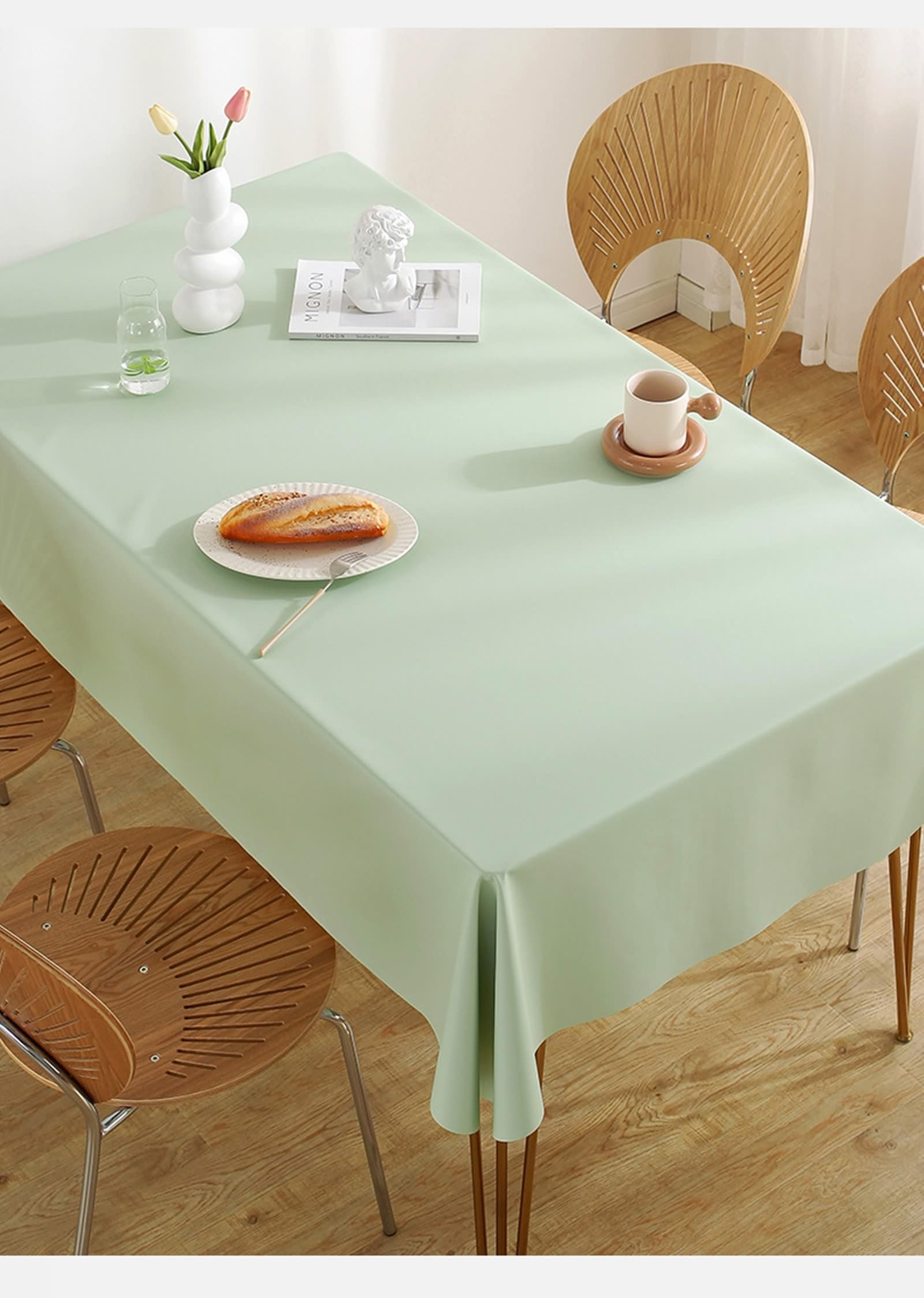 Mantel de mesa de comedor, 59 x 94 pulgadas, PVC, color sólido, para eventos, bodas, banquetes y fiestas, color verde claro