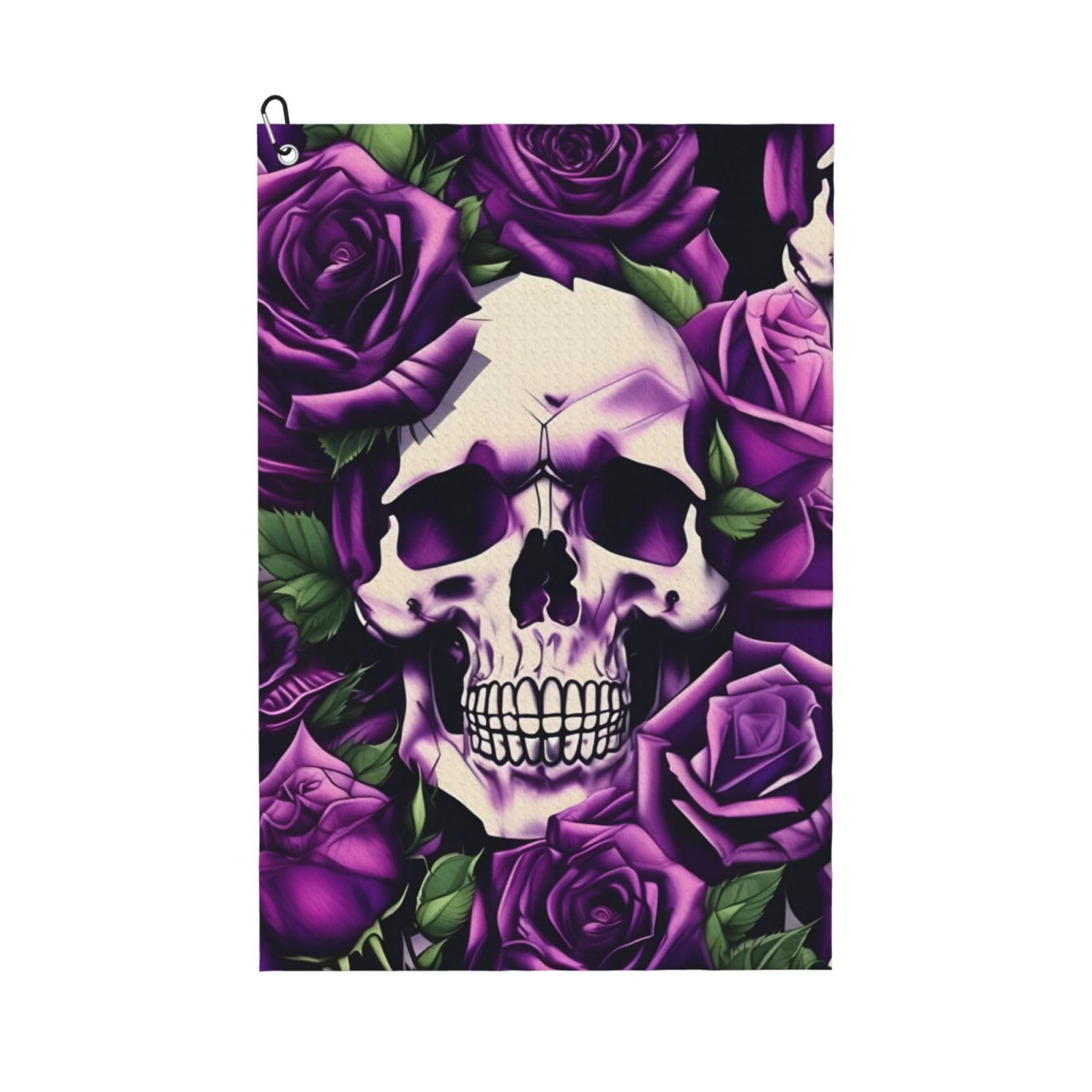 aacxzff Quick-Drying Microfiber many Purple Rose Skull Print Golf Towel with Integrated Carabiner Clip for Unisex 16x24in