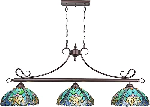 COTOSS Tiffany - Lámpara de mesa de billar con luces para isla de cocina, estilo antiguo, 3 luces, lámpara colgante para comedor, cocina, club de