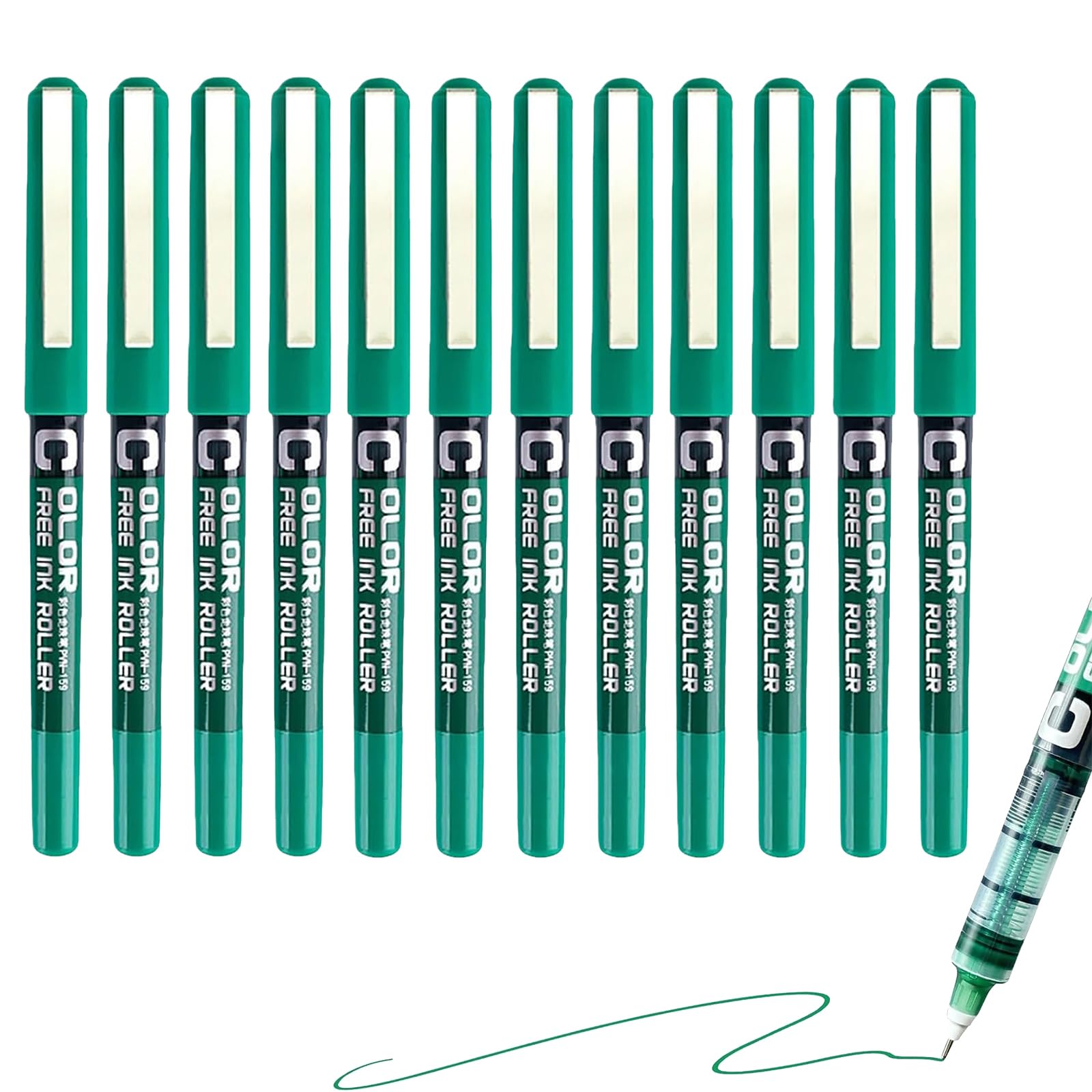 Hyleon 12Pcs Green Pens Rollerball Pens, 0.5mm Rollerball Ink Pens