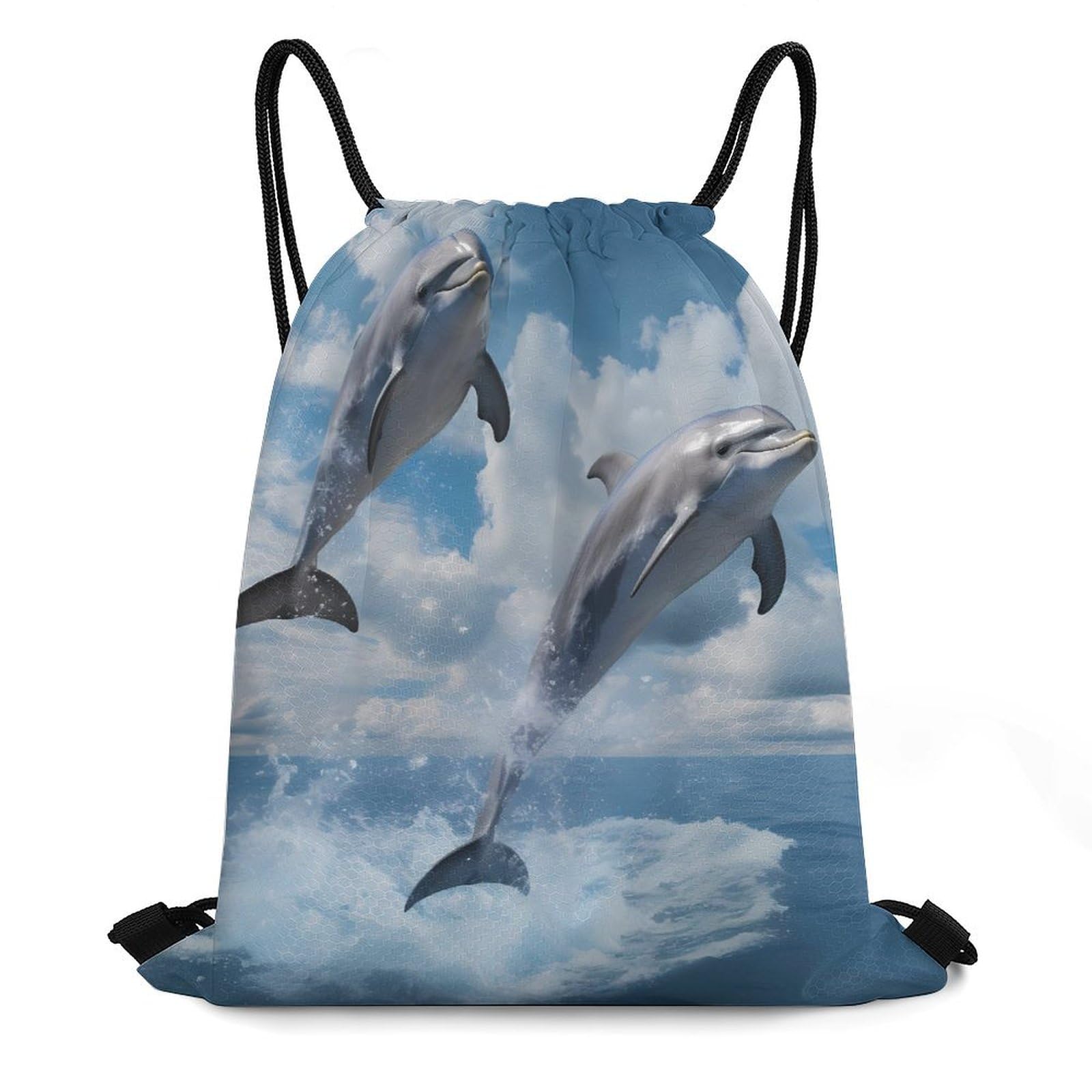 Cute Animal Two Dolphin Jump Drawstring Backpack Durable Sport Gym Bags Daypack for Men Women 35 * 42cm