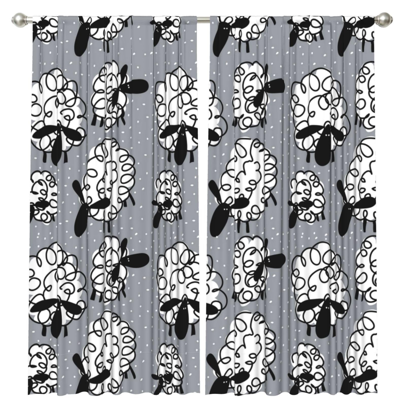 InOmak Funny Sheep, 2 Panels Window Curtains 52 x 84 Inch Blackout Curtains for Living Room Bedroom
