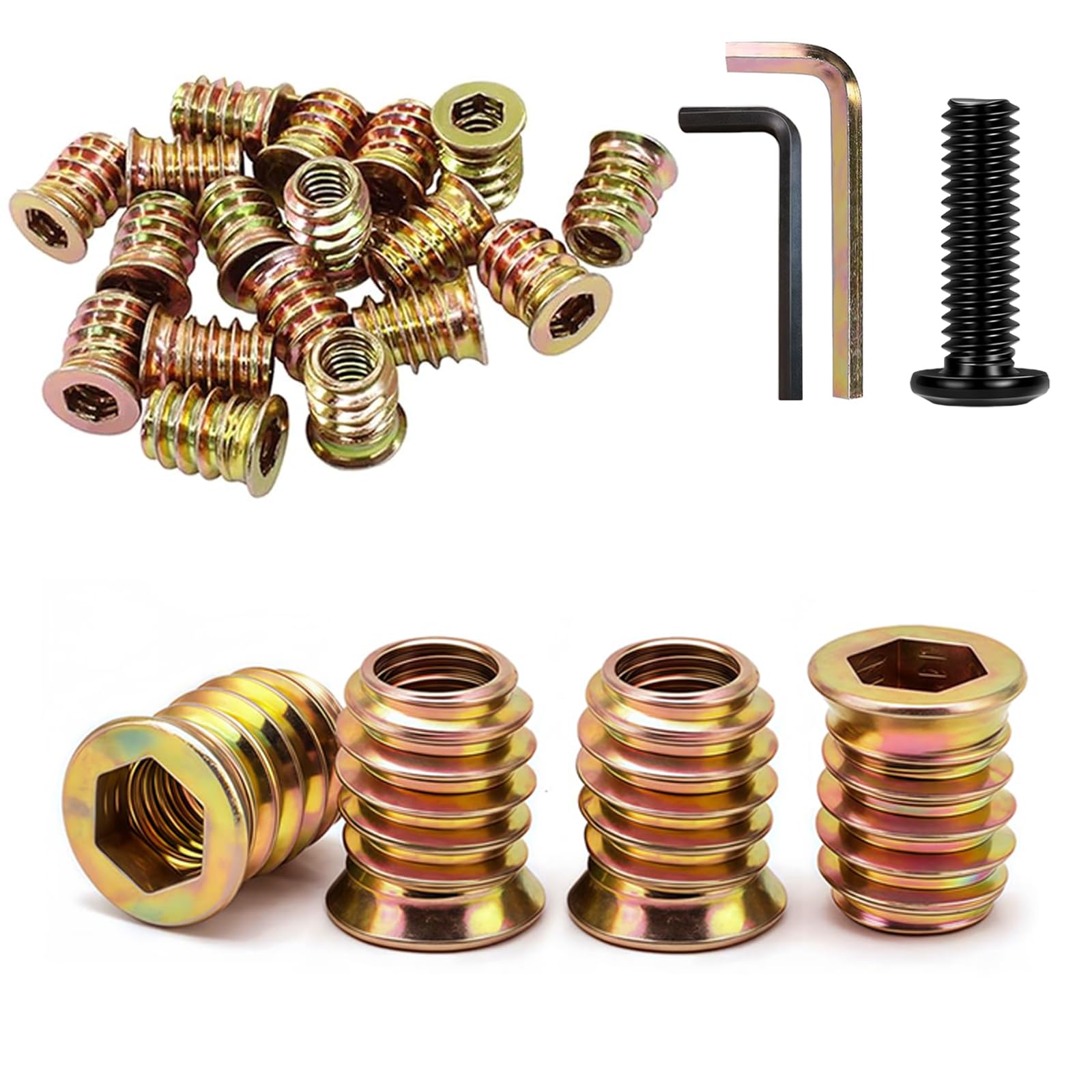 50 Pcs Threaded Inserts for Wood M6 x 12mm, Hex Socket Drive Nut Inserts — image 1