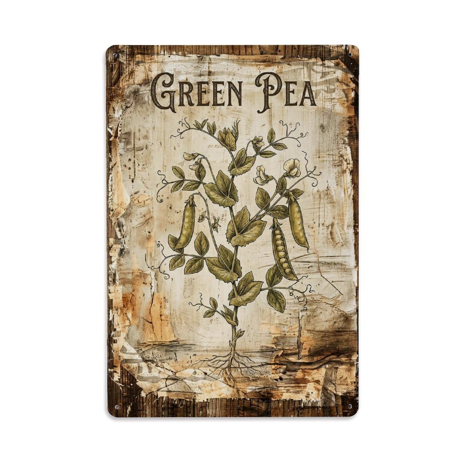 Fqnyr Style Green Pea Plant Metal Tin Sign Plaque Wall Decor For Cafe, Club Bar, Office, Home Garden Metal Poster 8X12inch