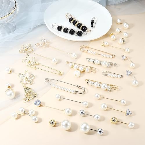 Miniatura 3 de Ubjuliwa 31 broches de perlas sintéticas para mujer, pasadores de seguridad para ropa, suéter, chal, jeans, cárdigan, clips de vestir, broches de