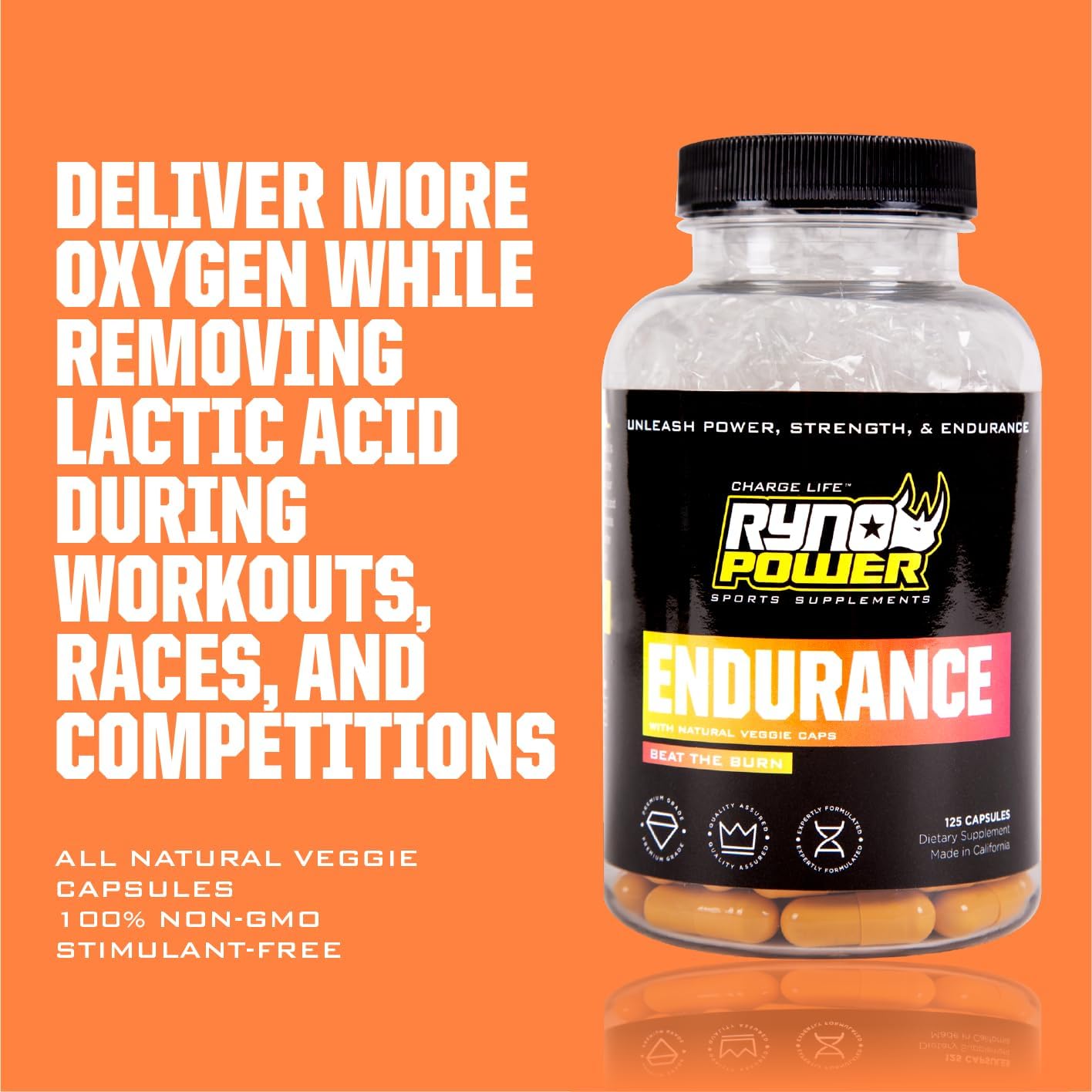 Ryno Power Endurance Capsules - Workout Harder and Longer - Reduce Lactic Acid Build-Up and Deliver More Oxygen to Your Muscles