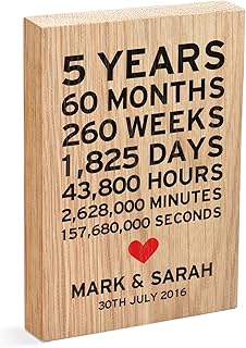 Oak Wood 5th Wedding Anniversary Gifts for Husband Wife Couple, PERSONALISED Wood Anniversary Gifts For Him Her, 5th Anniversary Gifts Girlfriend, Five Year Anniversary, Wooden Anniversary, Oak Block