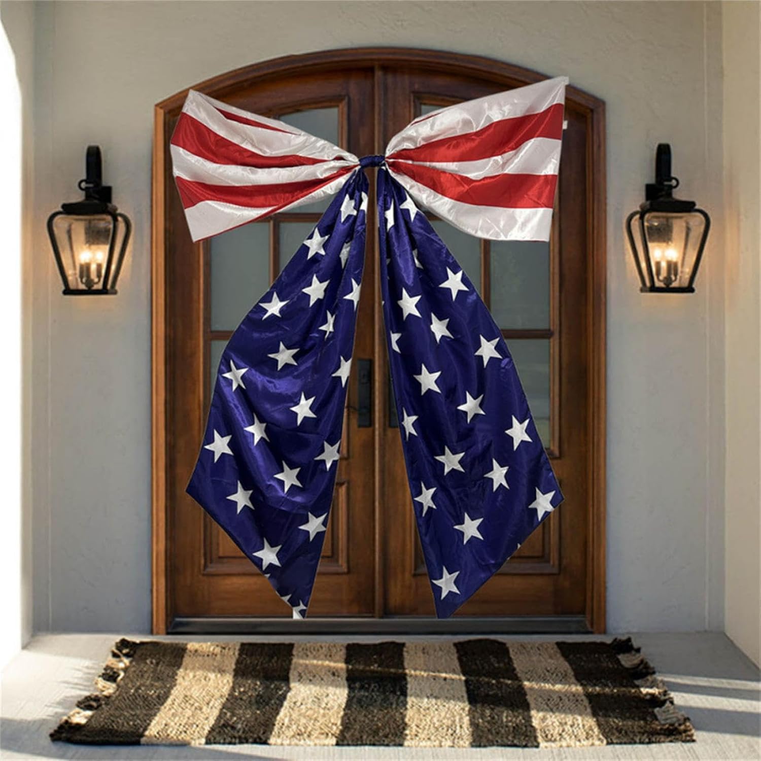 8.2Ft Giant Patriotic Bow 4th of July USA 250th Anniversary Decorations Outdoor Indoor Hanging Large American Flag Stars and Stripes Bows for Front Door Porch Independence Day Home Party Backdrop