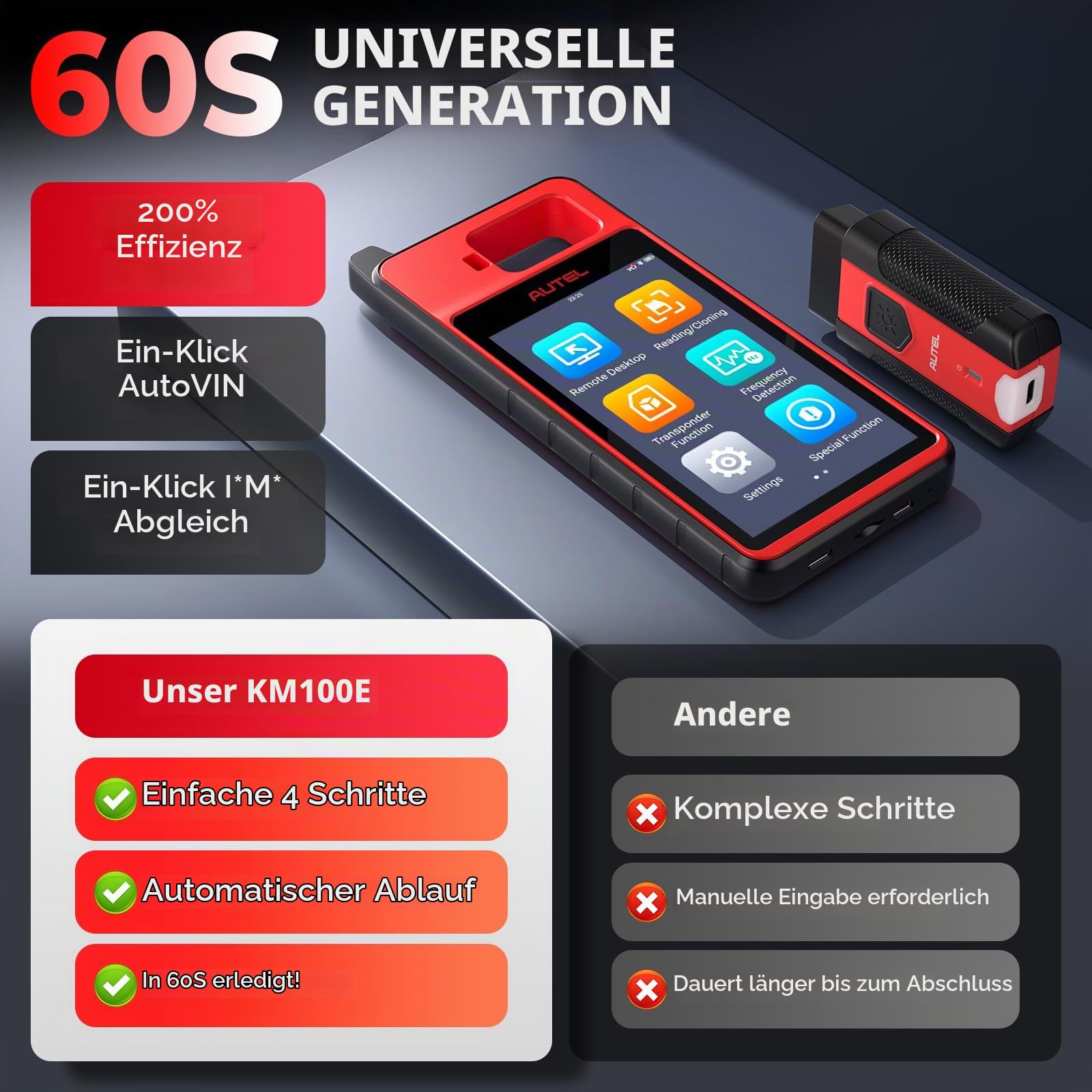 Autel MaxiIM KM100E Autoschlüssel Programmierer, 2026 wie KM100 KM100(X) KFZ Schlüssel Programmiergerät, Lite Ver. von IM508S IM608S II Diagnosegerät Auto, Integrierter APB112, OBD Lernen, Auto VIN | 60s Schnellschlüsselgenerierung, Transponder klonen/bea