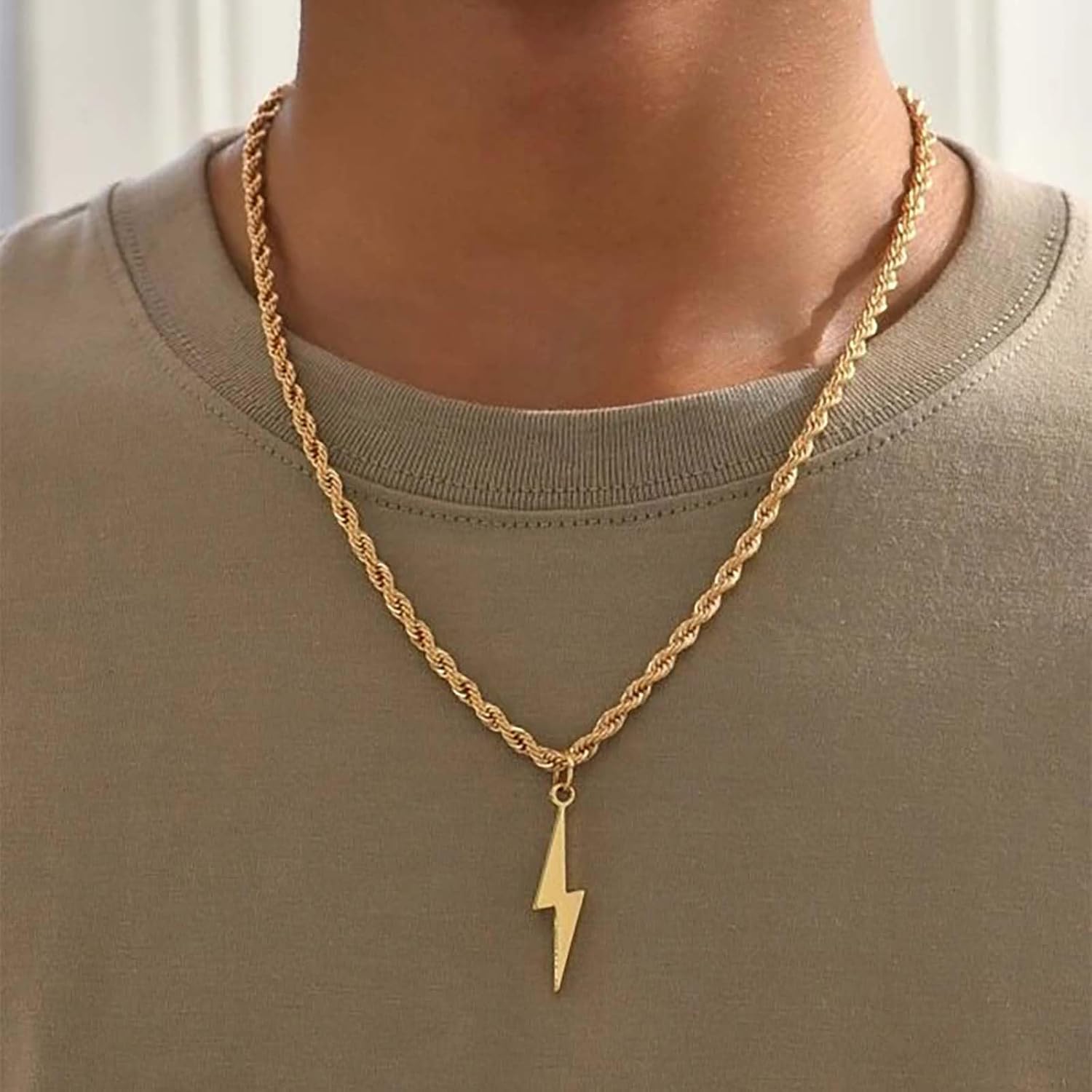 Punk Lightning Bolt Pendent Necklace Gold Lightning Bolt Necklace Lightning Choker Necklace Thunderbolt Chain Necklace Rope Chain Necklace Jewelry for Women - Image 2