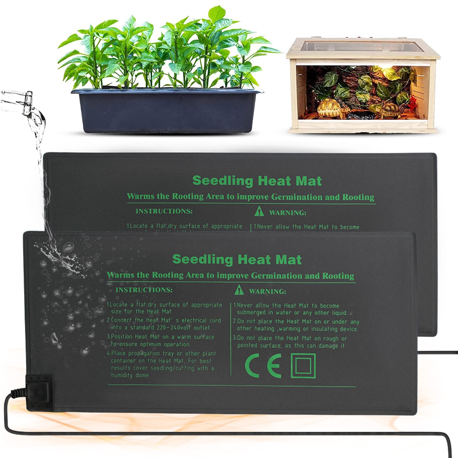 Mata grzewcza do sadzonek, mata grzewcza do roślin, podgrzewany propagator Wodoodporna podkładka grzewcza do sadzonek do terrarium roślin domowych Gad Płazy Szklarnia i kiełkowanie 20 "X10", 2 paczk