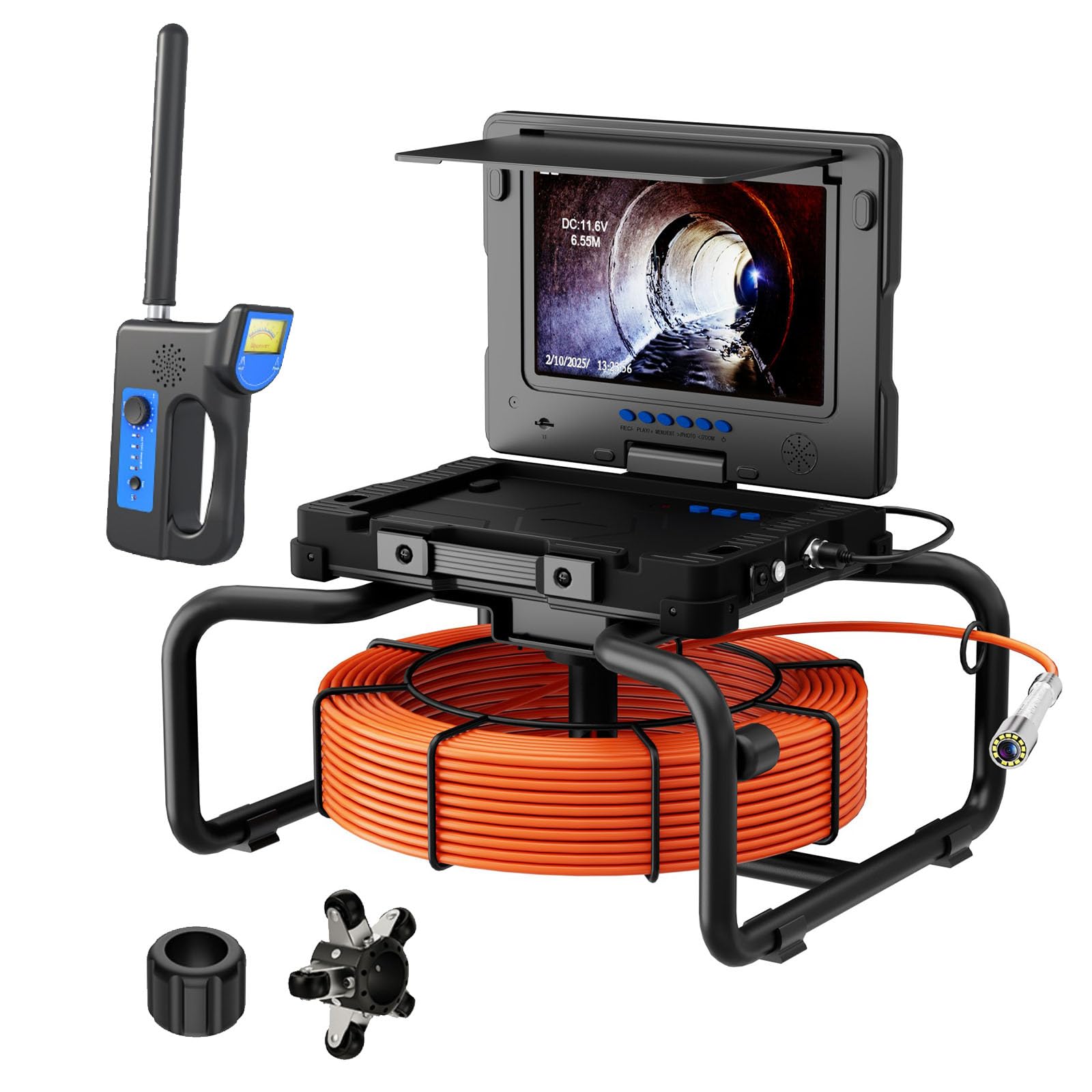 9"AHD 1080P Sewer Camera,DVR Industrial Endoscope,Plumbing Scope,Meter Counter,512HZ Transmitter & Receiver Self Balancing,23mm Probe,12 White LED Lamps,7mm Cable,Municipal Pipeline P(Size:50m(164ft))
