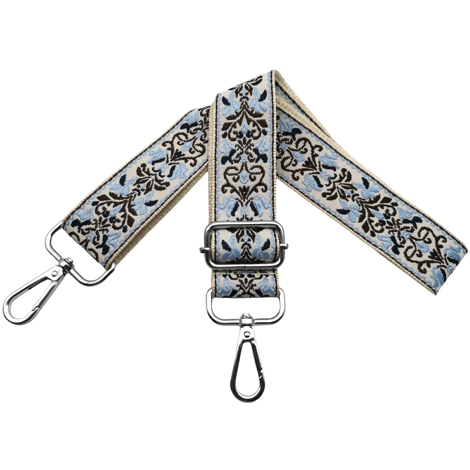 Schultergurt für Taschen Taschengurte zum Wechseln Handtaschengurte Taschenband Breit 3.8 cm mit Silber Karabiner Schulterriemen für Damen, Handtasche, Umhängetasche, Hellblau/Kaffee, Y03