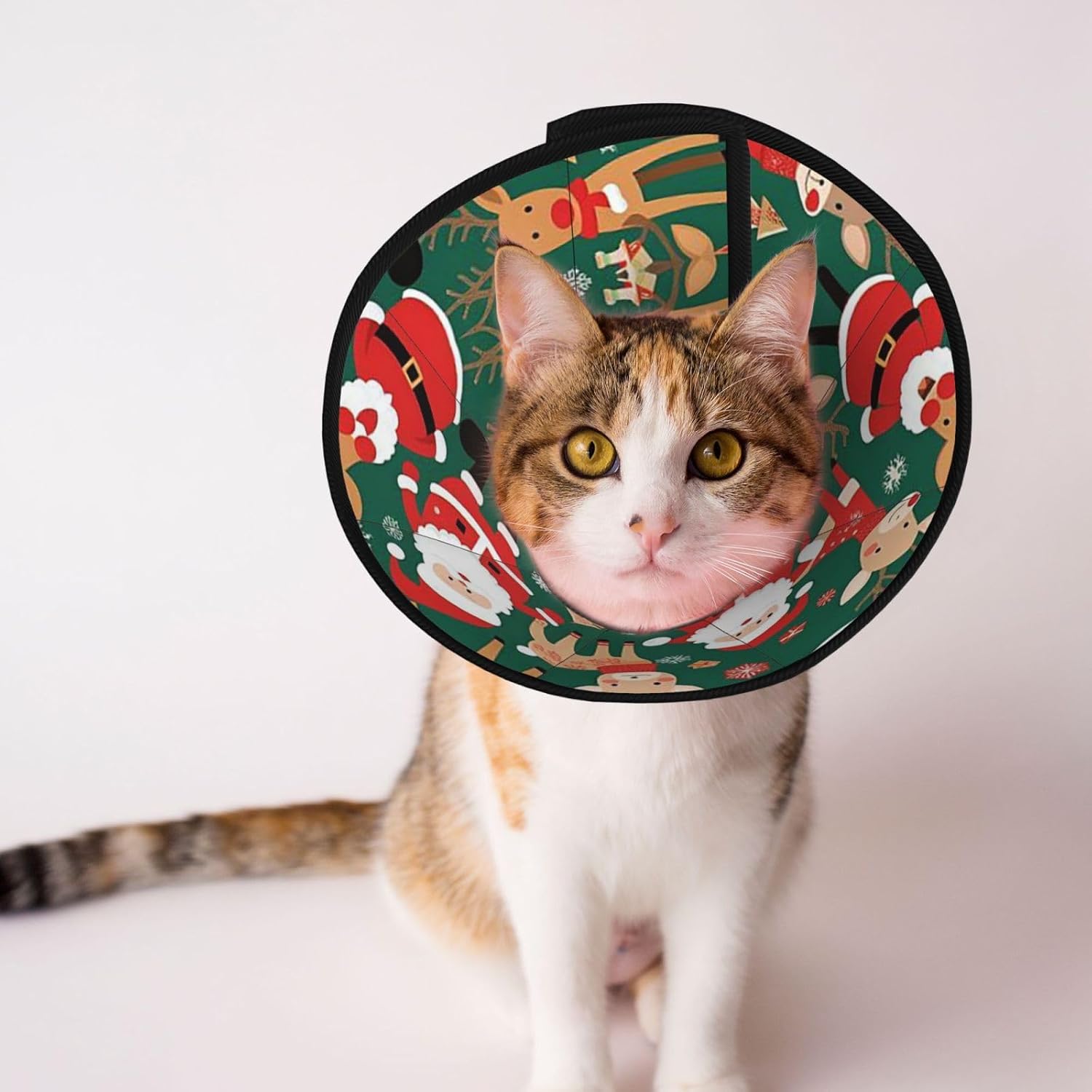 Custom Pet Cones - Unique Design Cat & Dog Cone, Collar for Post-Surgery Recovery, Adjustable Neck Santareindeerjoy Small