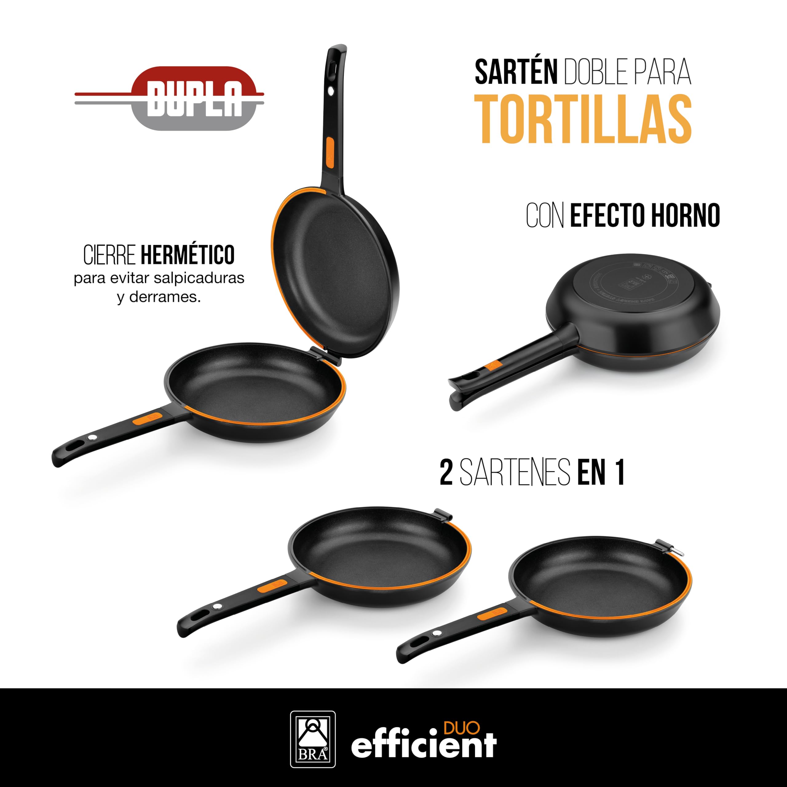 BRA Efficient Duo | Sartén Doble para Tortilla de Patatas, 26 cm de Diámetro, Aluminio Fundido, Triple Capa Antiadherente, 100% sin PFOA, Para todo Tipo de Cocinas