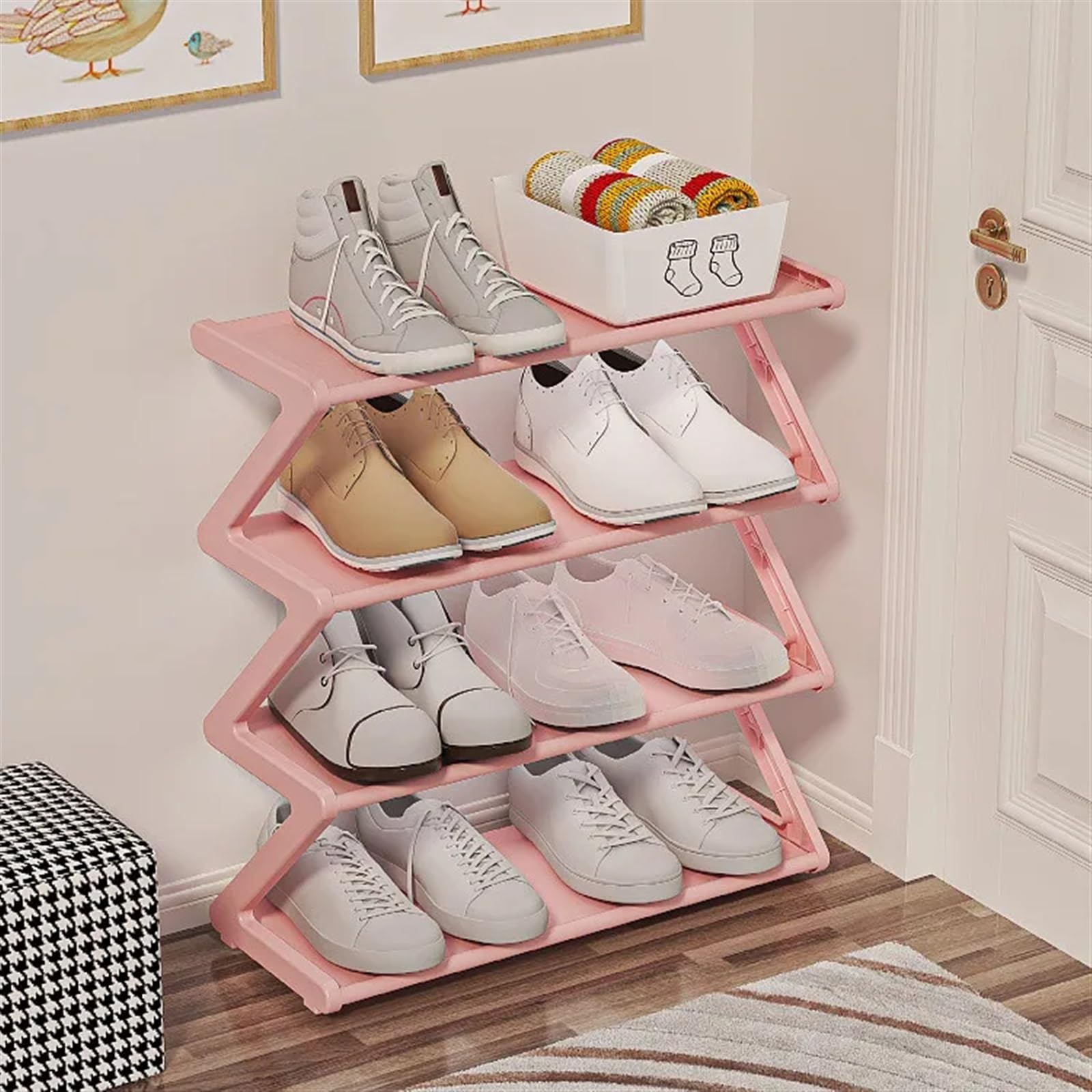 Zapatero plegable de 7 niveles, multifuncional, de tela, ahorra espacio, solución de almacenamiento para zapatos, color rosa, ideal para entrada y armario