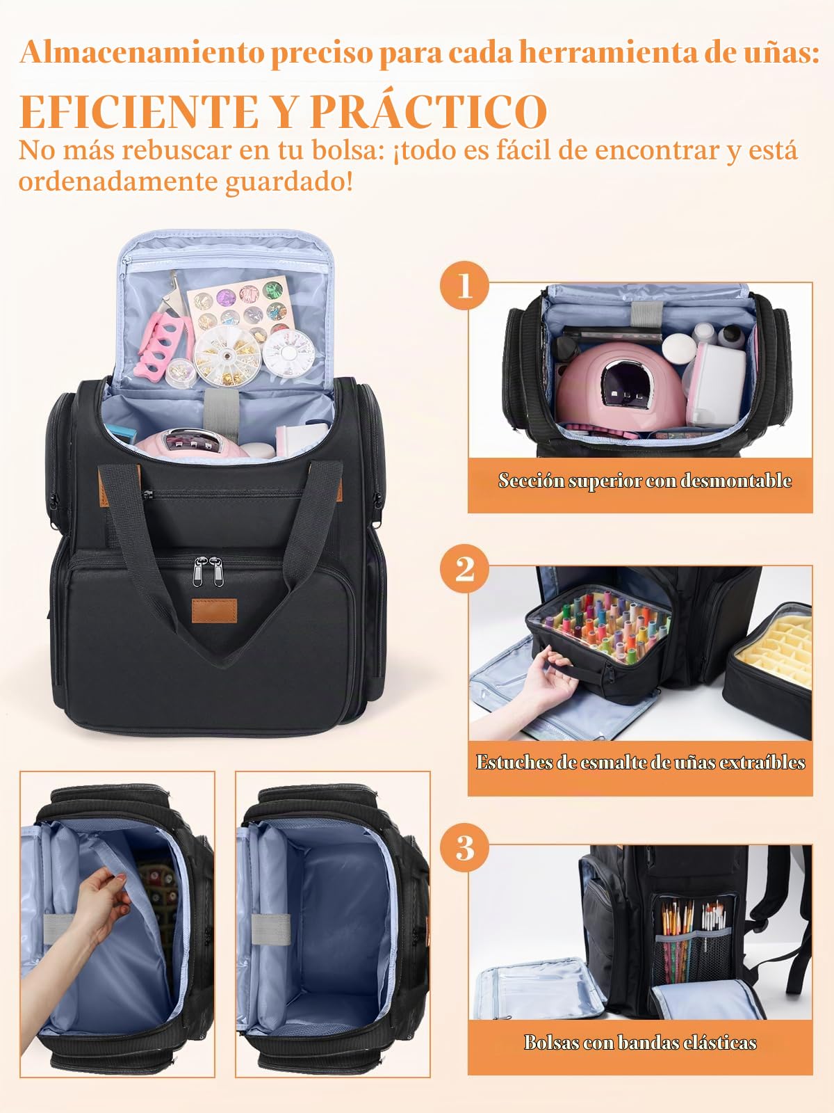 Yokilly Mochila Organizadora de Esmaltes para 84 Botellas(15ml) y Lámpara