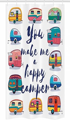 Miniatura 3 de Ambesonne Cortina de ducha con texto en inglés "You Make Me Happy Words Caravans", estampado gráfico de estilo retro, juego de decoración de baño de