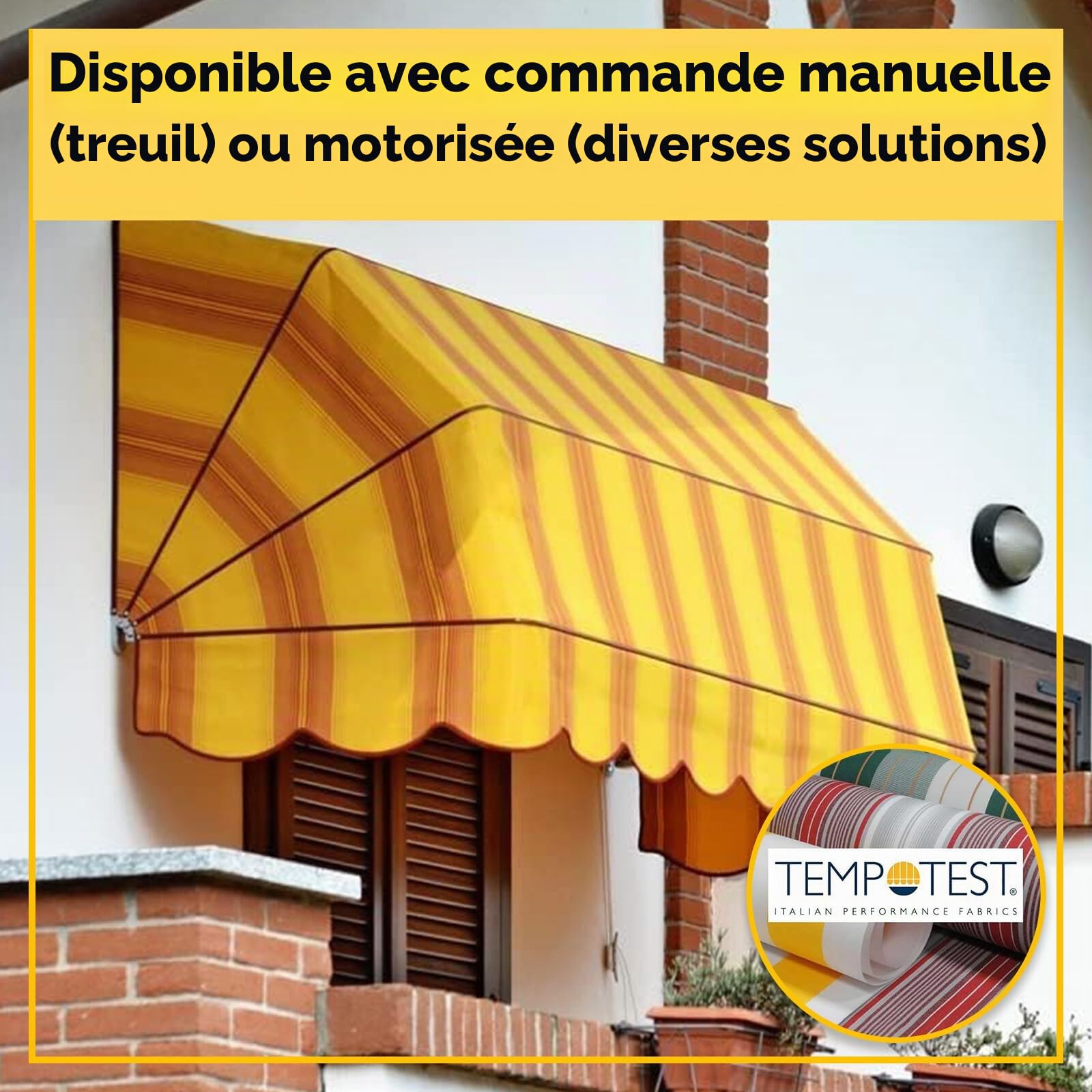 TENDEEVOLUTION Store Banne Capote Extérieur à 4 Arceaux, Tissu Tempotest ou PVC, Store Balcon ou Fenêtre, Personnalisable et Motorisé ou Manuel, Store Exterieur pour Terrasse (L. 150 X P. 80)