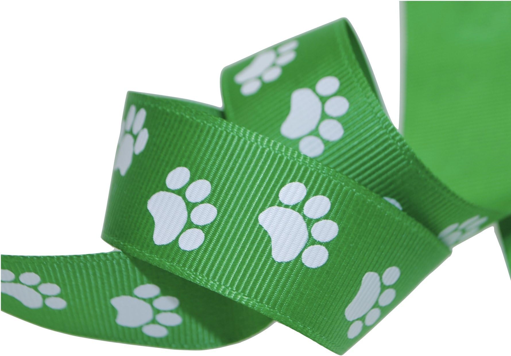 7/8" Paw Print Grosgrain Ribbon (5 Yards, Green/White)