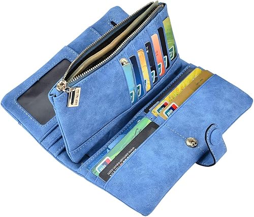 Miniatura 3 de Cartera de cuero vegano para mujer, bolso de mano plegable de gran capacidad, organizador de tarjetas, con hebilla, bolso largo para niñas, color