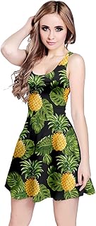 CowCow Womens Summer Hawaii Beach Surf Tropical Fruits Toucan Pineapple Banana Strawberry Sleeveless Dress, XS-5XL