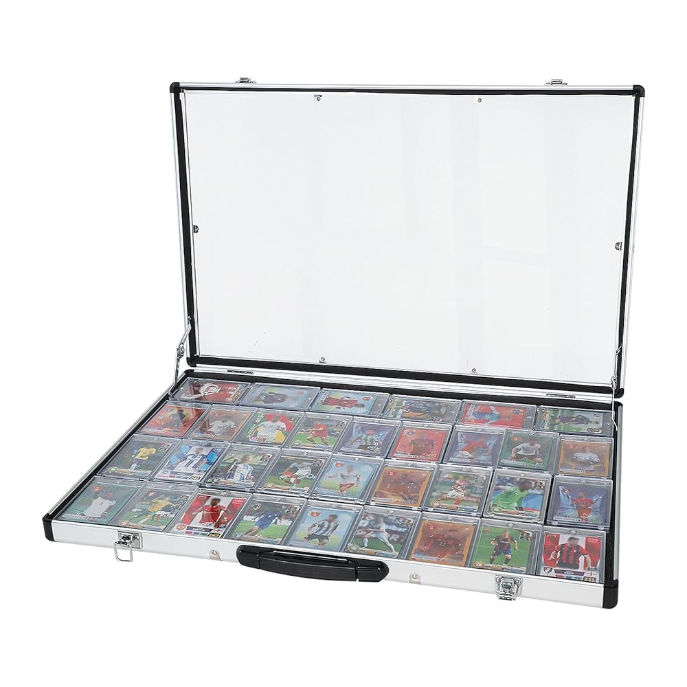 Aluminum Trading Card Display Case, Sports Card Memorabilia Collectibles - Tabletop Showcase with Glass, Ideal for Graded Cards, Jewelry & Craft Collections, Silver